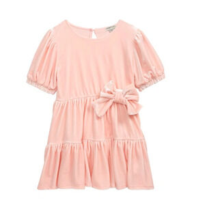 HABITUAL GIRL Kids' Smocked Tiered Velour Dress In Pink - Short Sleeve - 6X